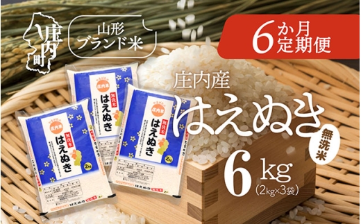 ＜10月中旬発送＞庄内米6か月定期便！はえぬき無洗米 6kg（入金期限：2025.9.25）
