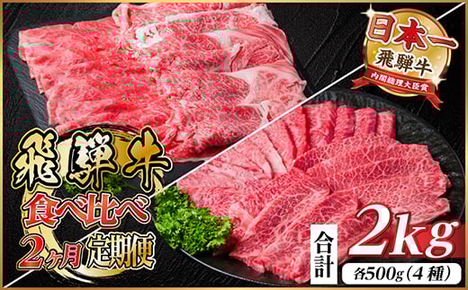 レビューキャンペーン実施中!飛騨牛霜降り・赤身食べ比べセット　2ヶ月定期便　計2kg　A4～A5【4057105】
