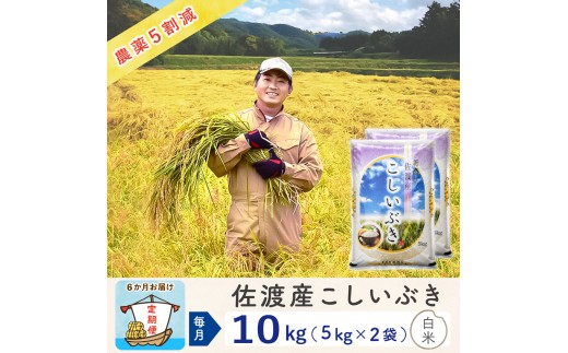 [新米予約 6か月定期便]佐渡島産こしいぶき 白米10Kg(5Kg×2袋) 令和7年 〜農薬5割減〜 農家直送
