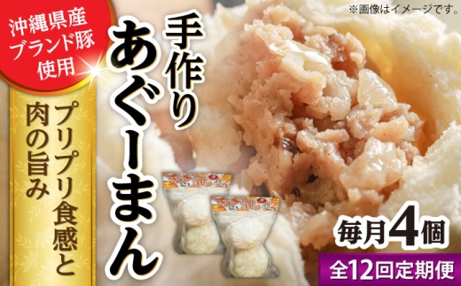 【全12回定期便】あぐーまん 4個入り (2個入り×2P) 肉まん 豚まん 点心 お取り寄せ 冷凍 沖縄市 / 豚々茶舗 [BCBL037]