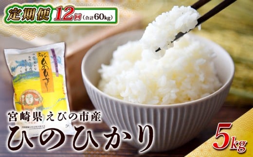 【2025年11月発送開始予定】【年間定期便】令和7年産 えびの産 ひのひかり 5kg×12ヶ月 合計 60kg 米 定期便 お米 おにぎり お弁当 TKG ヒノヒカリ 九州 宮崎県 特選米 冷めても美味しい 送料無料