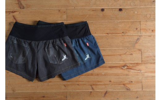 0044-034 R×L WILD DRY DENIM V ランニングパンツ PM6ポケット ベリーショート（レディース）ストーンデニム Lサイズ