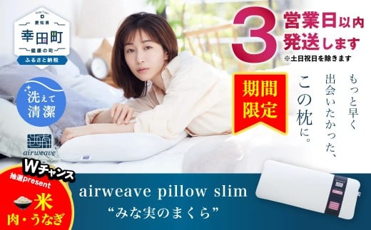 【期間限定 幸田町感謝祭】【3営業日以内に発送！】エアウィーヴ ピロースリム “みな実のまくら” 枕 寝具 低め まくら マクラ 睡眠 快眠 薄い  洗濯可
