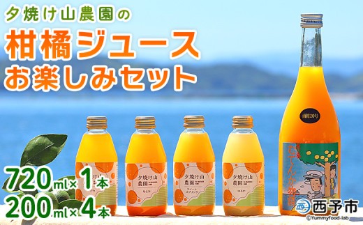 ＜夕焼け山農園の柑橘ジュースお楽しみセット 720ml×1本／200ml×4本＞ ストレートジュース 柑橘 果物 みかん 蜜柑 ミカン 720m 200ml 5本 詰め合わせ セット フルーツ 夕焼け山農園 特産品 愛媛県 西予市【常温】『1か月以内に順次出荷予定』