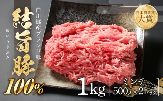  結旨豚 ミンチ 500g × 2パック(1kg) 冷凍真空パック | 肉 お肉 豚肉 国産 鍋 お鍋 白川郷 岐阜県 白川村 ブランド豚 人気 おすすめ ギフト 飛騨高山ミート 10000円 1万  [MS032]