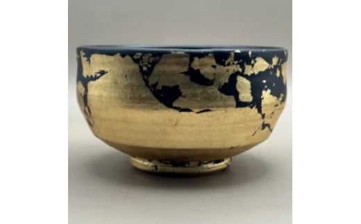 抹茶碗 漆黒 金箔貼り (マット仕上げ)
