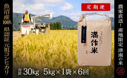 【2025年産新米】【6ヶ月定期便】合計30kg(5kg×6回)【県認証】元祖魚沼産コシヒカリ