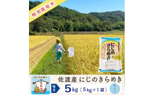 【新米予約 6か月定期便】佐渡島産にじのきらめき 無洗米5Kg 令和7年 特別栽培米 農家直送 2267278 - 新潟県佐渡市