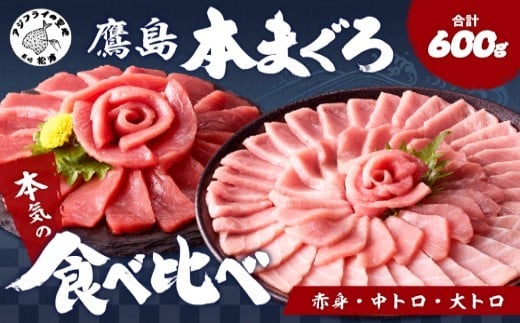 鷹島本まぐろ柵(赤身・中トロ・大トロ) 合わせて600g( マグロ まぐろ 赤身 中トロ 大トロ 本まぐろ 手軽 おつまみ 柵 刺身 冷凍 流水解凍 )【C7-027】