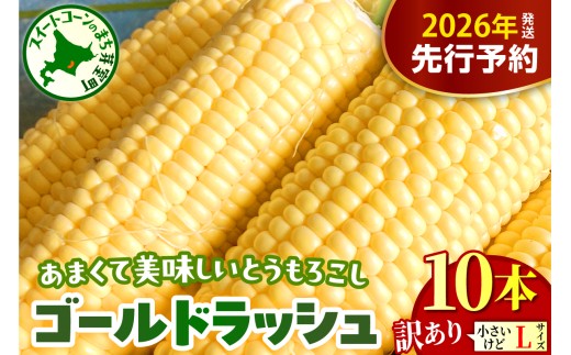 【先行受付】【2026年8月上旬～8月下旬頃配送】【訳あり】北海道十勝芽室町 とうもろこし ゴールドラッシュ Lサイズ 10本セット　me078-006c-26
