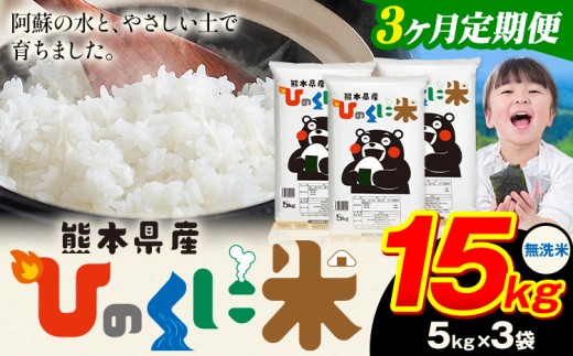 【3ヶ月定期便】 無洗米 ひのくに米 15kg 《お申込み月の翌月から出荷開始》 食品 米 こめ コメ 熊本県産 ふるさと納税 お米 おこめ 熊本