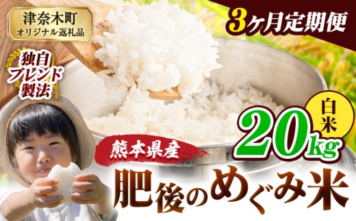 【3ヶ月定期便】白米 熊本県産 ブレンド米 肥後のめぐみ米 20kg 熊本県産 ふるさと納税 精米 米 こめ ふるさとのうぜい コメ お米 おこめ《申込月の翌月から出荷開始》