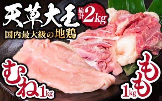 【数量限定】熊本県産 天草大王 地鶏 計2kg ( もも ・ むね ) 各1kg 鶏肉 小分け 国産【あそ大王ファーム株式会社】[YCF002] 1023173 - 熊本県山都町