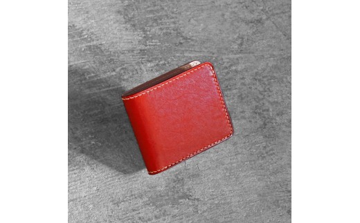 栃木レザー使用｜滑らか本革二つ折り財布｜Half wallet 01C｜レッド｜minca（全7色）