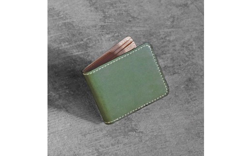 栃木レザー使用|滑らか本革二つ折り財布|Half wallet 01|オリーブ|minca(全7色)