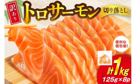 訳あり トロサーモン 切り落とし 1kg (125g×8p) 無添加 個包装 [足利本店 宮城県 気仙沼市 20565737] 魚介類 魚 サーモン 海鮮 鮭 トロ お刺し身 おさしみ 刺し身 刺身 ノルウェー アトランティックサーモン 小分け 冷凍 訳アリ