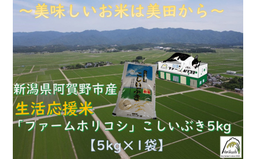 【令和7年産新米】生活応援米「ファームホリコシ」 こしいぶき 5kg （5kg×1袋）白米 精米 新潟県 阿賀野市 3H11013 2267971 - 新潟県阿賀野市