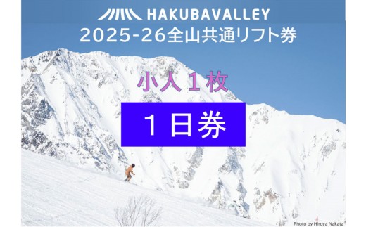 2025-2026 Hakuba Valley 全山共通1日リフト券 小人1枚