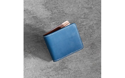 栃木レザー使用｜滑らか本革二つ折り財布｜Half wallet 01｜ブルー｜minca（全7色）