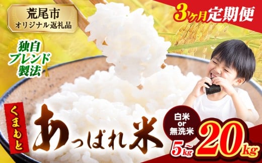 [3ヶ月定期便]無洗米 も選べる 熊本県産 くまもとあっぱれ米 ブレンド米 5kg 10kg 15kg 20kg 熊本県産 ふるさと納税 無洗米 白米 精米 米 こめ ふるさとのうぜい コメ お米 おこめ[お申込み月の翌月から発送予定]