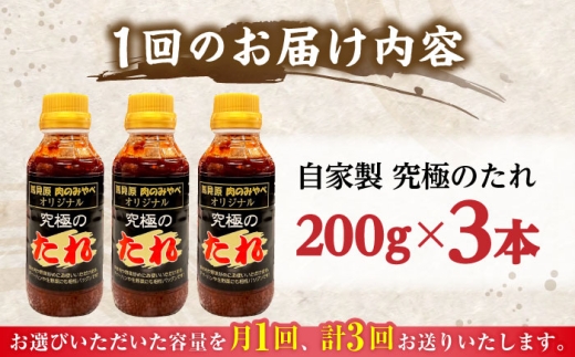 自家製 究極のたれ 200g×3本 セット 手作り 焼き肉のタレ 野菜炒め 焼き肉 調味料 オリジナル タレ 焼肉 定期便