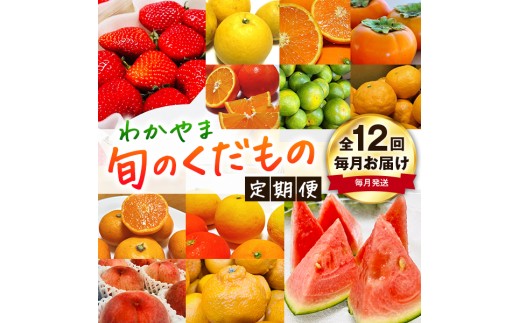 【旬のくだもの定期便】和歌山県の旬のフルーツを毎月お届け！　全12回【Ｓ】（配送日時指定不可）※北海道・沖縄・離島への配送不可 / 定期便 フルーツ みかん いちご イチゴ すいか 桃 柿 ジュース 12回 【ard-tkb901A】