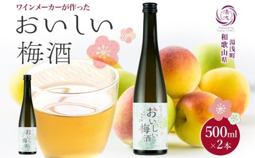 KG1014_ おいしい梅酒 12度 500ml × 2本 湯浅ワイナリー 肉厚 紀州南高梅 使用 隠し味 白ワイン 常温 そのまま オンザロック ソーダ割り 和食に合う お酒 酒 リキュール 果実酒 お取り寄せ 和歌山県 湯浅町 送料無料