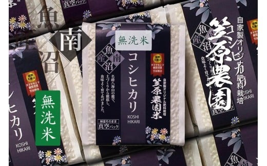 【令和７年産新米予約／令和７年（2025年）９月下旬より順次発送】南魚沼産 笠原農園米 コシヒカリ 無洗米 ３合真空パック ２０個