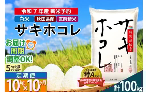 〈令和7年産〉《定期便10ヶ月》【白米】サキホコレ 10kg (5kg×2袋) 秋田県産 特別栽培米 令和7年産 お米 毎月・隔月お届けも可