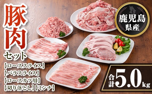 isa737 鹿児島県産 豚肉セット (合計5kg) 鹿児島県産 豚肉 豚 肉 ロース 豚バラ 豚ばら バラ肉 ばら肉 切落し 切り落とし ミンチ ロースカツ とんかつ トンカツ 小分け 真空 真空パック セット 冷凍 【TRINITY】 2316472 - 鹿児島県伊佐市