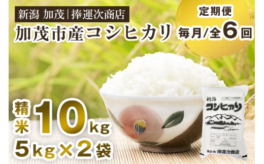 【令和7年産新米先行予約】【定期便6ヶ月毎月お届け】加茂市産コシヒカリ 精米 10kg《9月下旬～順次出荷》  こしひかり 新潟米 お米 白米 ライス ご飯 加茂市