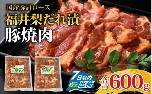 福井梨だれ漬豚焼肉 計600g [A-108003] / 肉 黒毛 和牛 若狭牛 豚肉 肩ロース 冷凍 国産 ホクチク 真空パック キャンプ アウトドア バーベキュー フェス BBQ ブランド肉 福井梨 越前若狭 のし送料無料