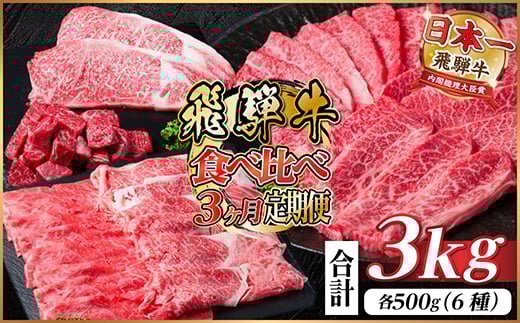 レビューキャンペーン実施中!飛騨牛霜降り・赤身食べ比べセット　3ヶ月定期便　計3kg　A4～A5【4059526】