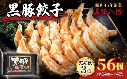 【定期便3回】 黒豚餃子56個（1袋14個入×4パック） 五味八珍 餃子 ぎょうざ ギョウザ 黒豚 ジューシー 柔らかい 肉の旨み ニンニク 浜松餃子 冷凍餃子 冷凍 惣菜 中華 点心 静岡県 浜松市 [№5360-0837]