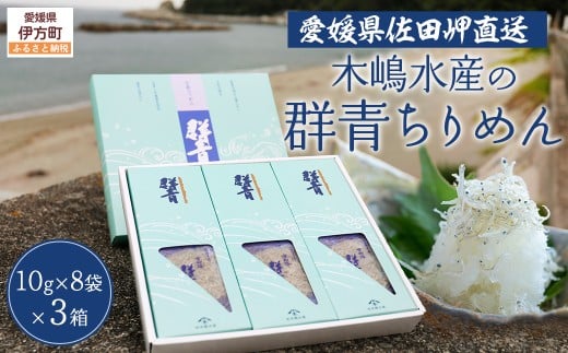 【愛媛県・佐田岬直送】木嶋水産の群青ちりめん（10g×8袋×3箱） 【ふるさと納税 人気 おすすめ ランキング 魚介類 海産物 魚 釜揚げ しらす シラス 小分け やみつき ご飯のお供 おつまみ 酒の肴 おやつ しらす丼 サラダ 海産物 魚 冷凍 お取り寄せ グルメ 食品 国産 木嶋水産 愛媛県産 愛媛県 伊方町 送料無料】 IKTP001 2119550 - 愛媛県伊方町