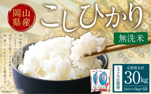 【3ヶ月定期便】 【2025年10月から順次発送】 【令和7年産】 〈無洗米〉 岡山県産 こしひかり 10kg （5kg×2袋） 3回定期便 コシヒカリ お米 米 ご飯 定期便 岡山県 奈義町 2271474 - 岡山県奈義町