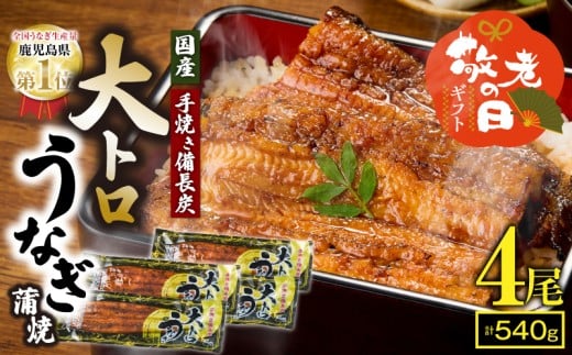 【敬老の日ギフト】日頃の感謝を込めて 鯉家特製 大トロうなぎ蒲焼（135g×4尾）　KN040-004-01k 2272069 - 鹿児島県鹿屋市