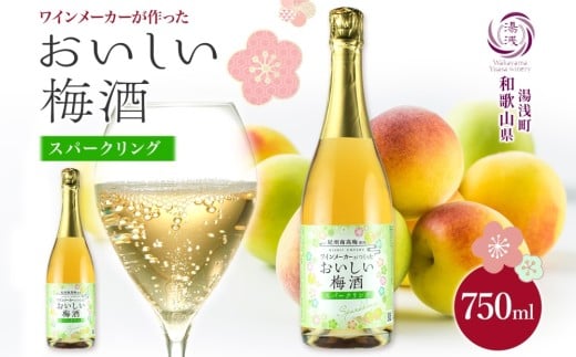 KG1015_ おいしい梅酒 スパークリング 750ml × 1本 湯浅ワイナリー 梅酒 肉厚 紀州南高梅 使用 隠し味 白ワイン 冷やして そのまま 氷 お酒 酒 リキュール 果実酒 スパークリング梅酒 お取り寄せ 和歌山県 湯浅町 送料無料