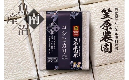 【令和７年産新米予約／令和７年（2025年）９月下旬より順次発送】南魚沼産 笠原農園米 コシヒカリ ３合真空パック２０個（簡易包装）