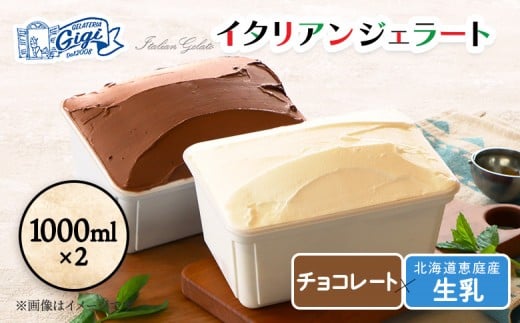【味違いセット】ジェラテリアGigiのイタリアンジェラート 1000ml×2『生乳×チョコレート』