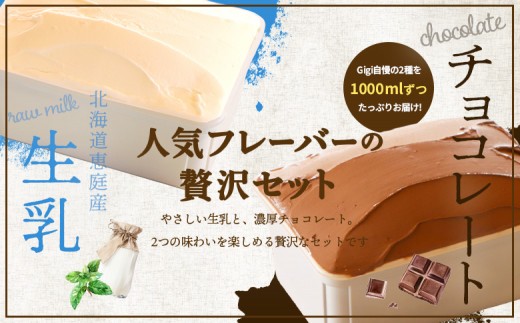 【味違いセット】ジェラテリアGigiのイタリアンジェラート 1000ml×2『生乳×チョコレート』