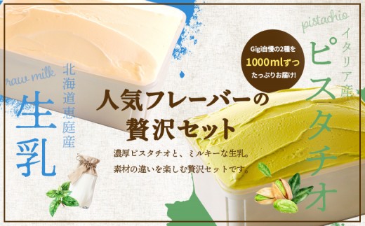 【味違いセット】ジェラテリアGigiのイタリアンジェラート 1000ml×2『ピスタチオ×生乳』