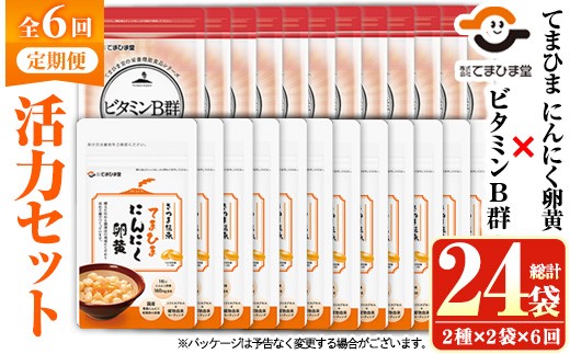 No.1298-B ＜定期便・全6回(隔月)＞活力セット(てまひま にんにく卵黄・ビタミンB群/各2袋×6回 計24袋) 鹿児島 日置市 ニンニク 健康食品 加工食品 栄養 元気 有精卵 カプセル 手軽に 安全安心【てまひま堂】【899】【1297】