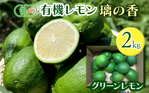 有機レモン 璃の香（グリーンレモン） 2㎏　2025年9月～10月下旬発送　｜ レモン グリーン 檸檬 有機栽培 有機JAS認証 オーガニック 防腐剤・ワックス不使用 果汁 酸味 果物 ビタミン 健康 フルーツ 国産 愛媛 西条 