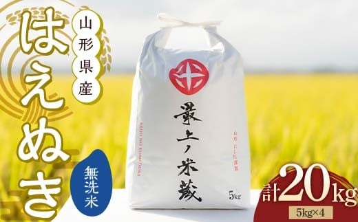令和7年産 先行予約 はえぬき 無洗米 5kg×4 計20kg 【最上ノ米蔵】 山形県産 こめ お米 米 白米 F3S-2487