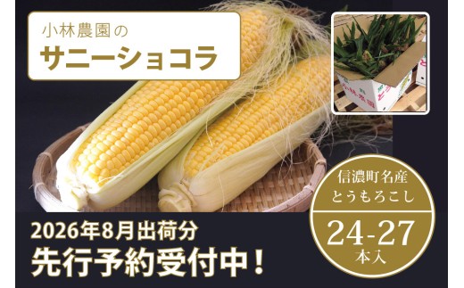  小林農園のスイートコーン「サニーショコラ（24～27本セット）」令和8年8月上旬出荷開始予定【2026年夏のご予約受付開始！】信濃町産生産者直送とうもろこし【長野県信濃町ふるさと納税】