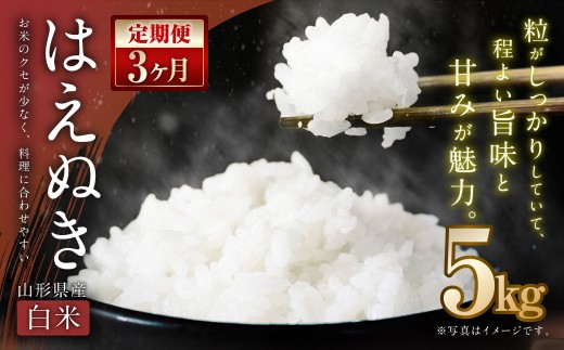 【3ヶ月定期便】【令和7年産新米】〈白米〉 はえぬき 5kg×3回 計15kg 山形県産 新米 お米 【2025年11月上旬発送開始予定】