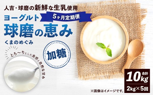 【定期便5回】 球磨の恵みヨーグルト （加糖） 2kg （1kg×2パック） （合計10kg） ヨーグルト 牛乳 乳製品 お菓子 菓子 洋菓子 定期便 九州 熊本県 相良村 冷蔵
