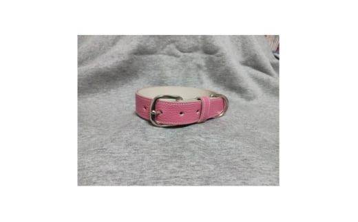 ペット用品(首輪) 牛革シボ型押しラメカラー・ピンク首輪#24【1657321】