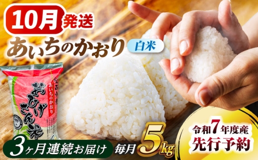 【3回定期便】 【10月発送開始】  あいちのかおり 白米 5kg×3ヵ月 愛西市 / 脇野コンバイン 米 お米 コメ [AECP004-10] 2273907 - 愛知県愛西市